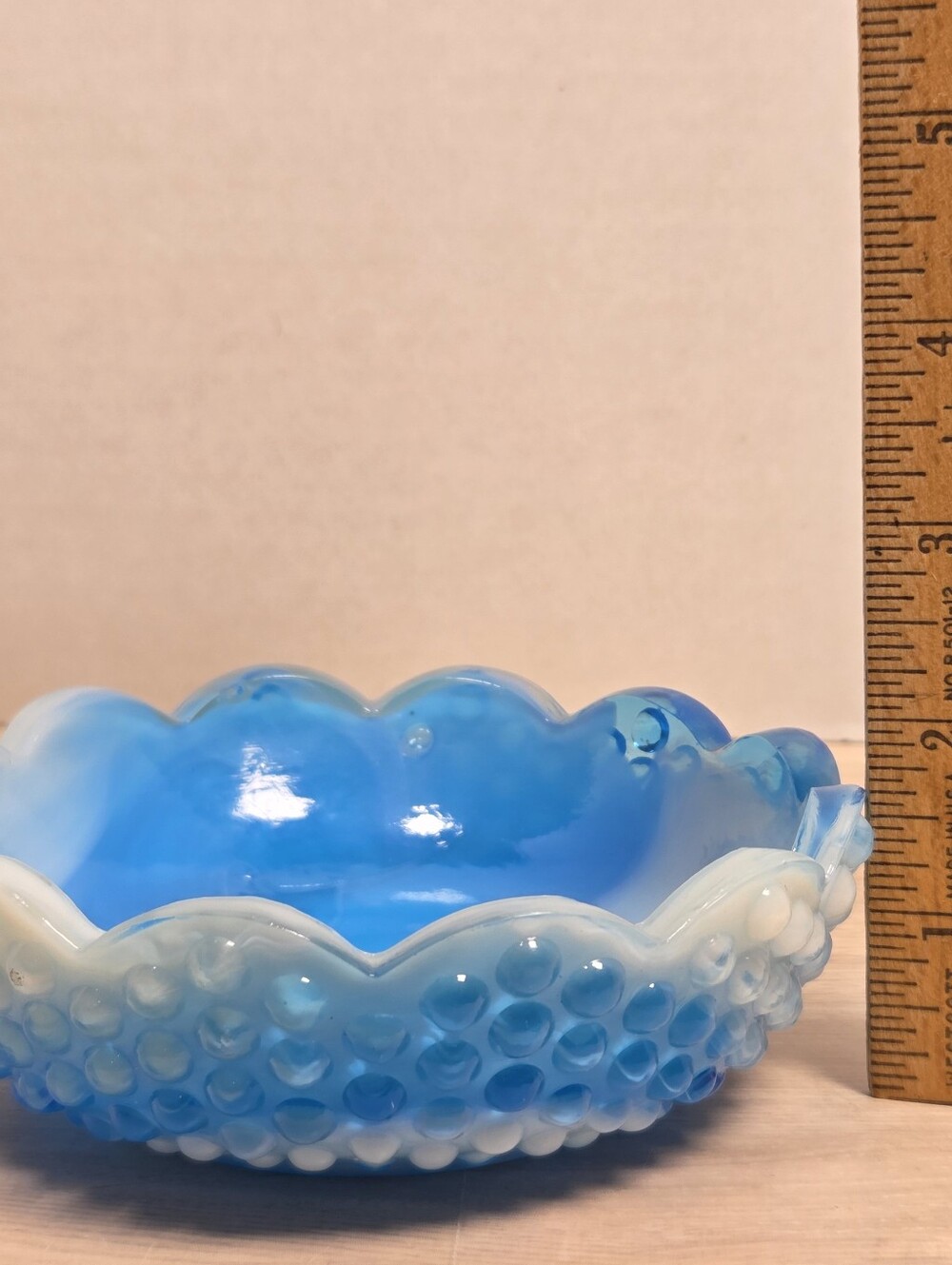 vintage blue & white milk glass, hobnail swirl slag glass Small Bowl - Picture 5 of 6
